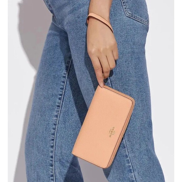 New Coach C3441 Long Zip Around Crossgrain Leather Wallet Faded Blush - Picture 3 of 3